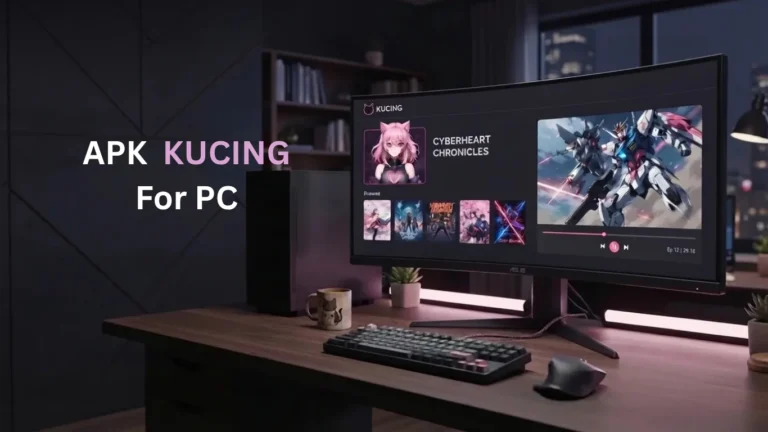Kucing APK for PC running on a desktop computer with an anime streaming interface