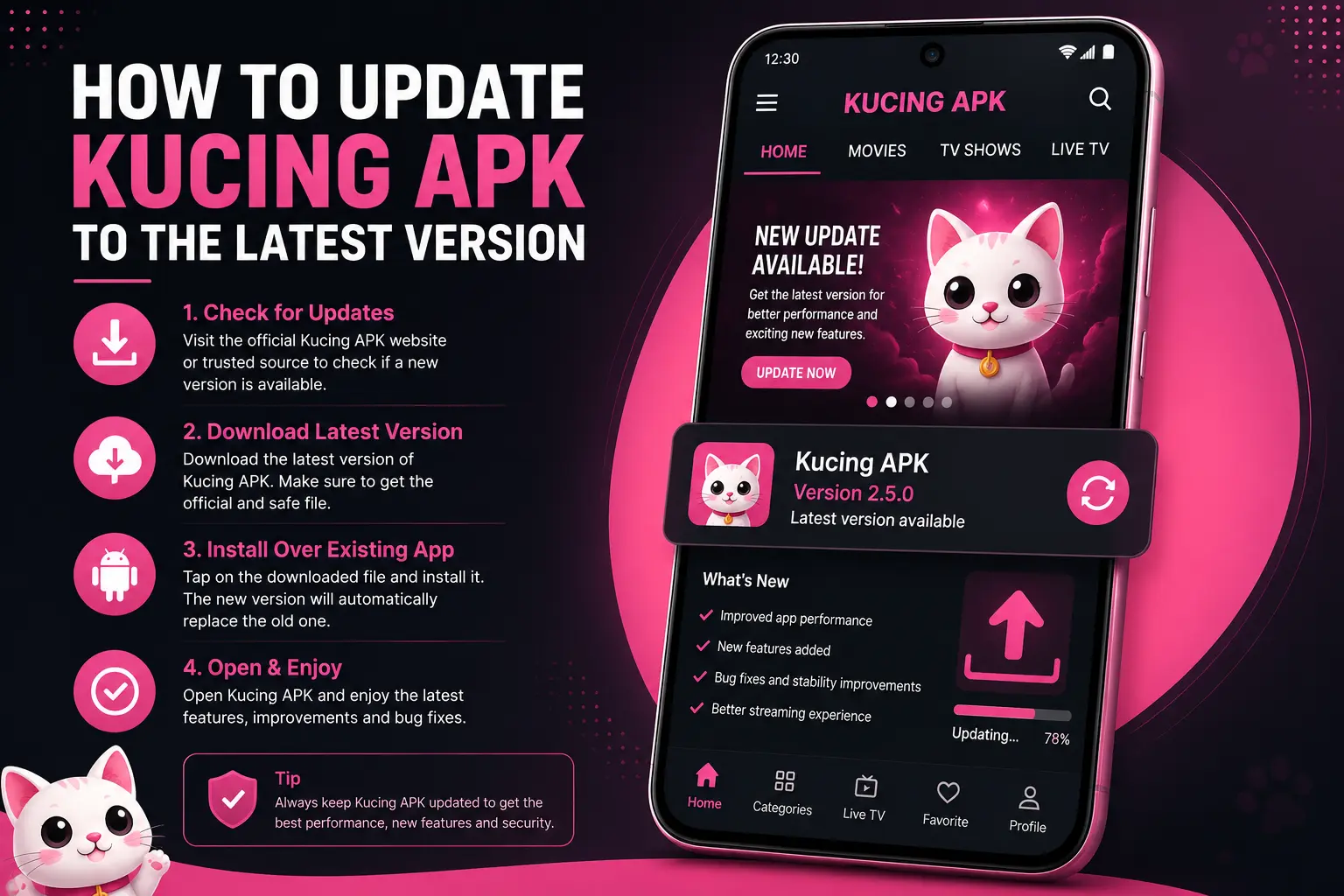 How to update Kucing APK on an Android device